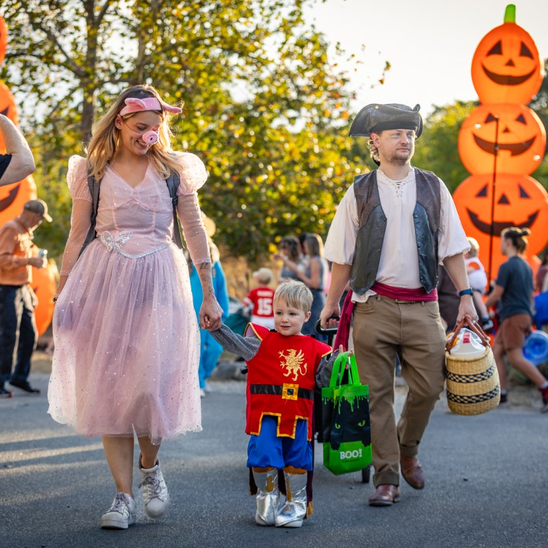 a group of people walking down the street