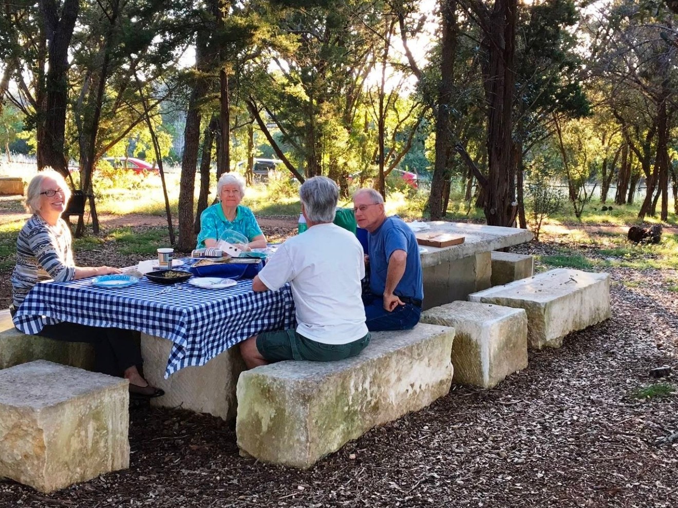 a man sitting on a bench in a park