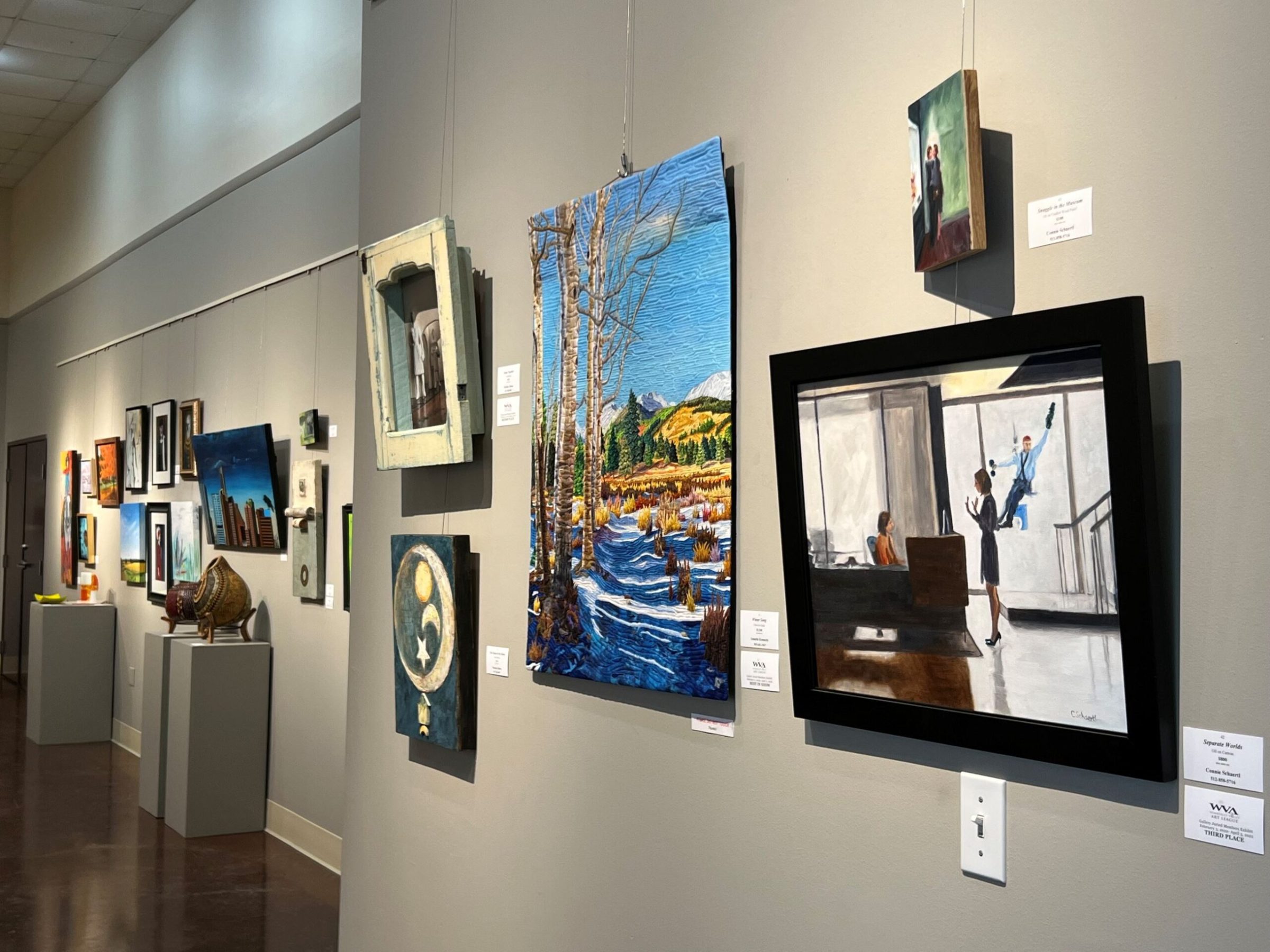 a room with art on the wall