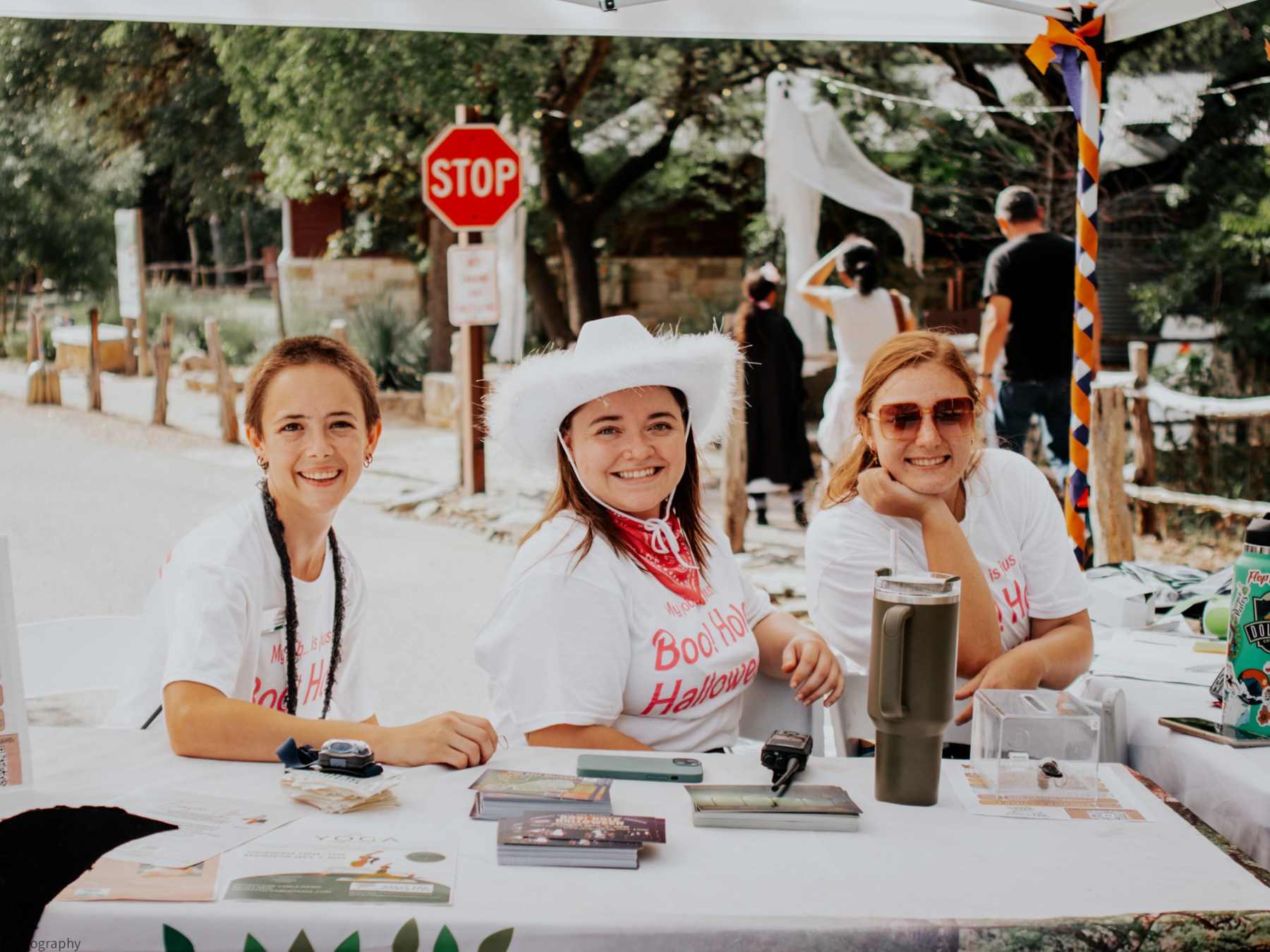 a group of people sitting at a table