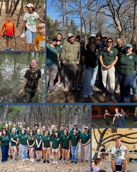 People in outdoor settings, groups in green shirts, and individual activities.